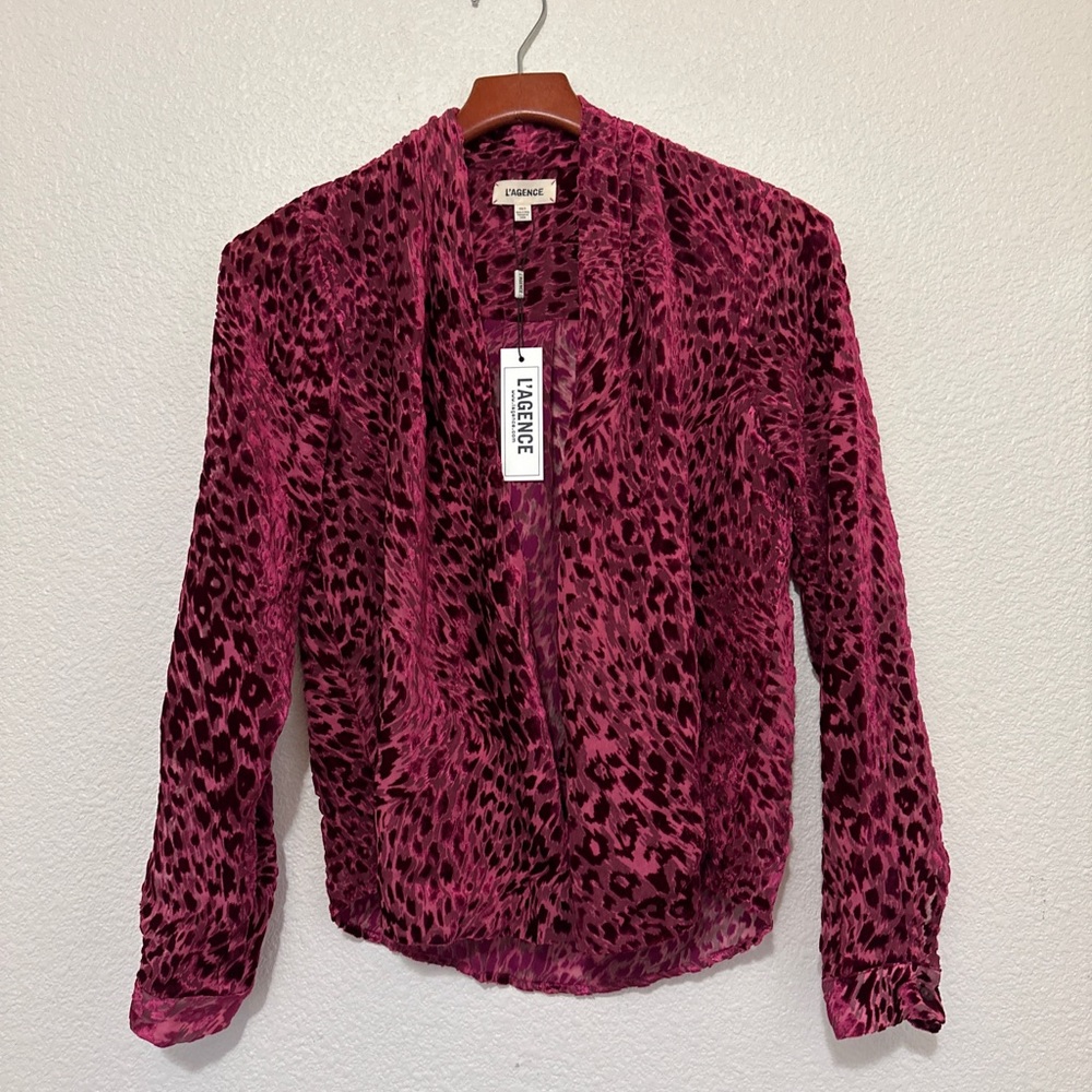 L'Agence Lydia Drape Front Blouse Size XS Deep Ruby